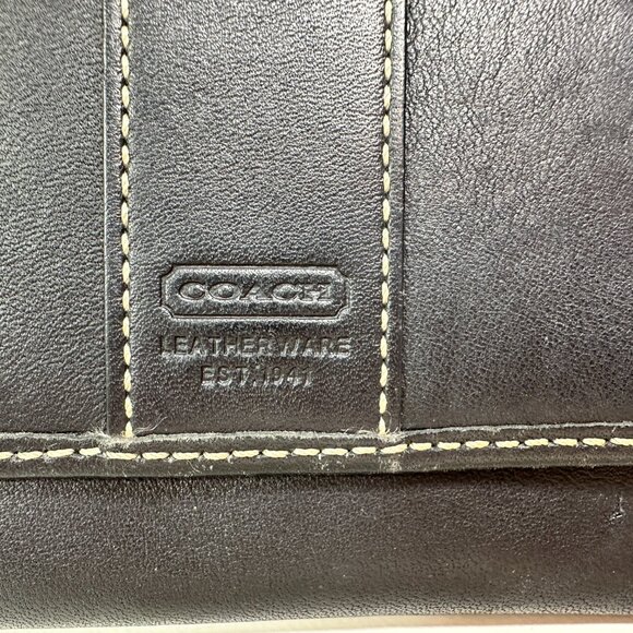 Coach Wallet Hamilton Signature Black Leather Continental Trifold Checkbook - Picture 2 of 11